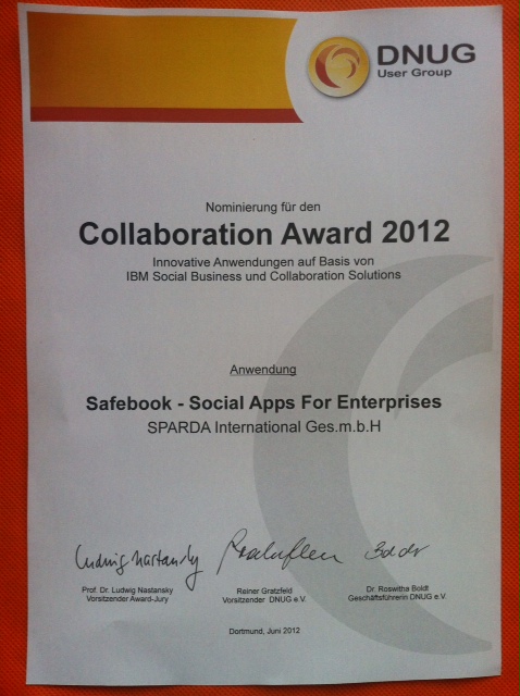 Image:Collaboration Award 2012 - 1. Platz: Safebook - Social Apps For Enterprises